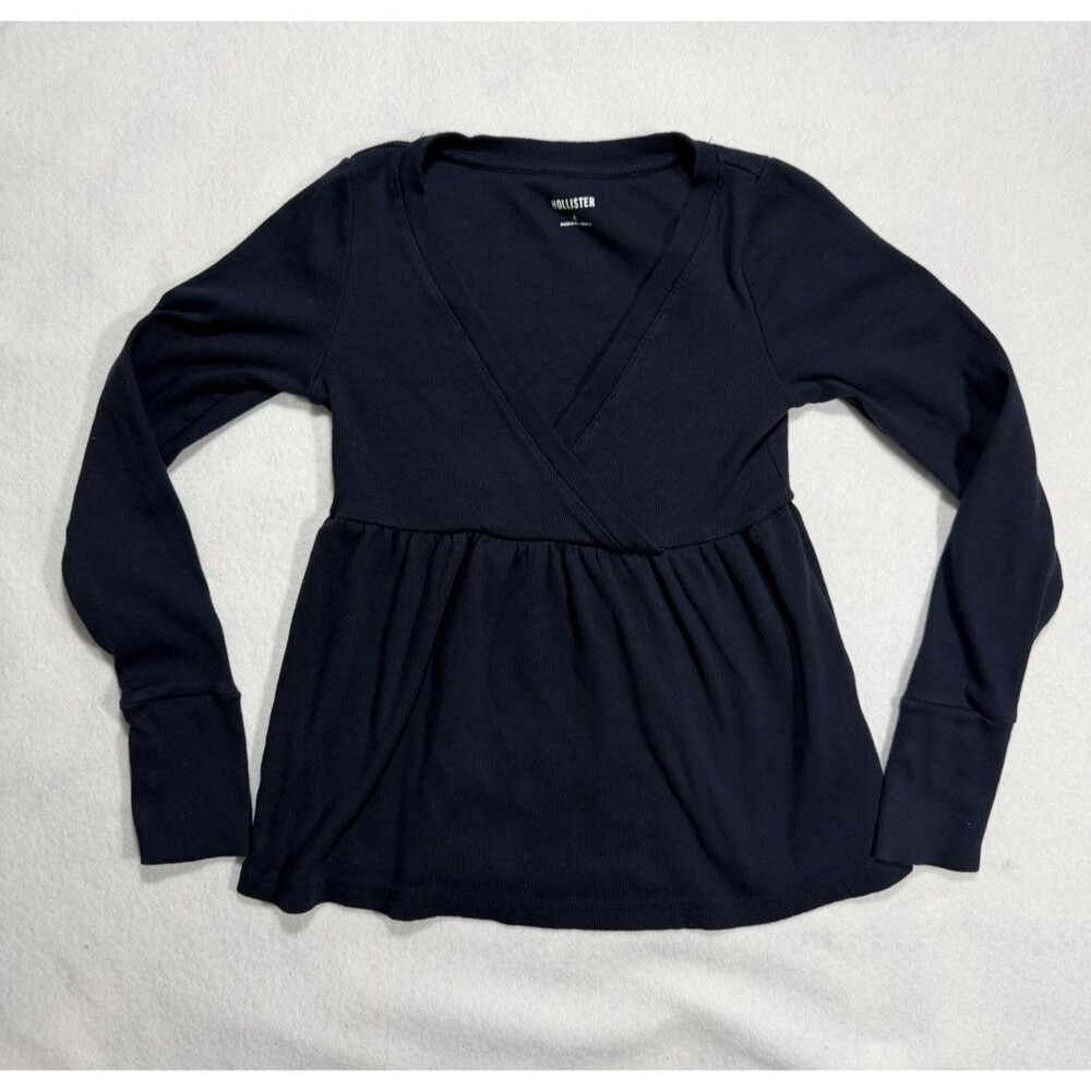 Hollister Babydoll Wrap Front Shirt Navy Sz S